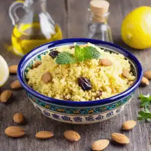 Orientalischer Dattel-Couscous mit frischen Kräutern und Gewürzen – gesundes und aromatisches Gericht.
